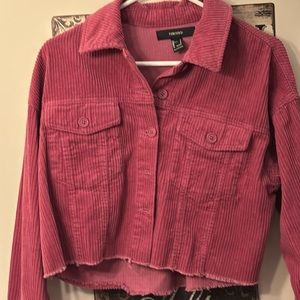Forever 21 Cropped Raw Hem Raspberry Corduroy Shacket. Worn once. Small.